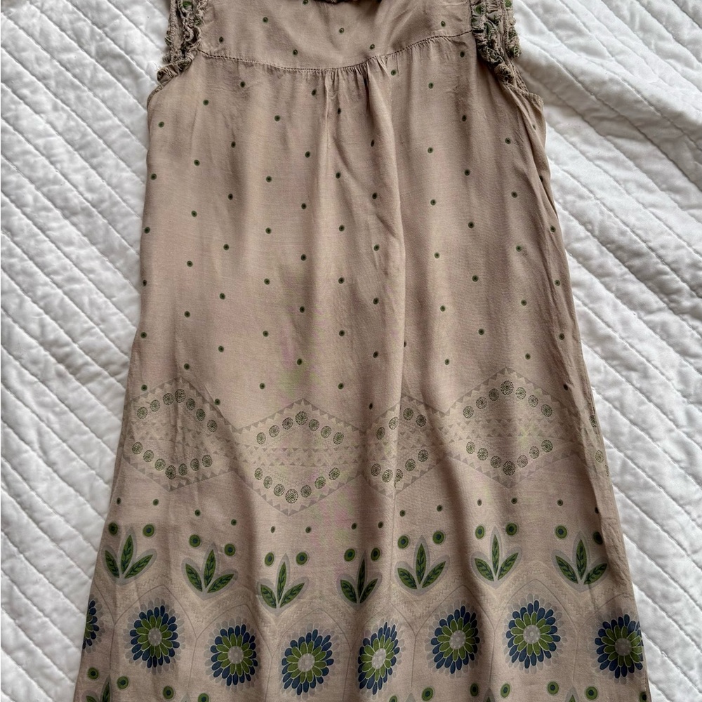 Floral women’s Tan beige green silk dress made in Italy Small